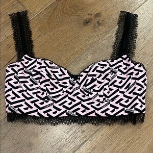 Versace Pink and Black Silk Lace Bralette